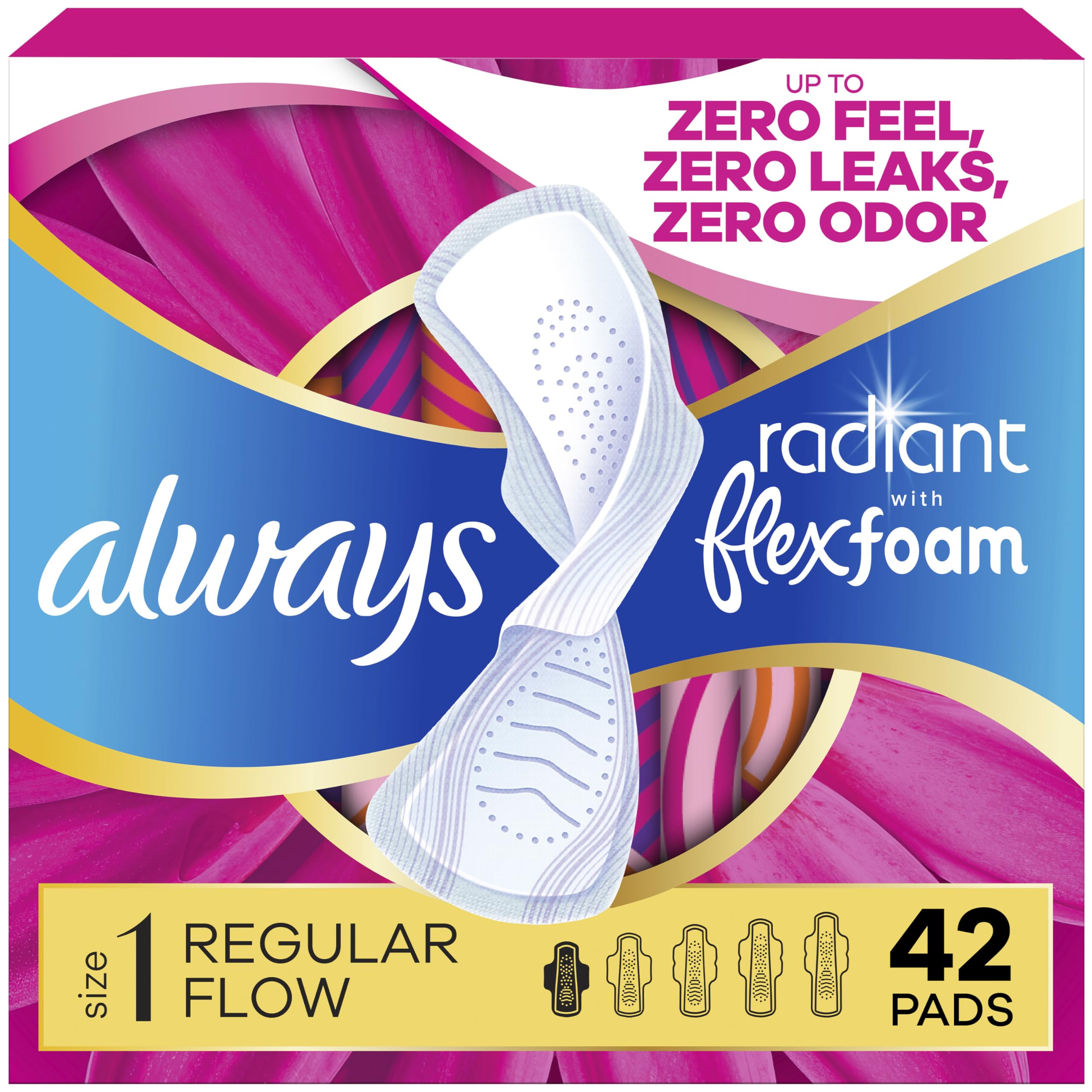 Always Radiant frente del empaque mostrando 42 unidades y conveniencia