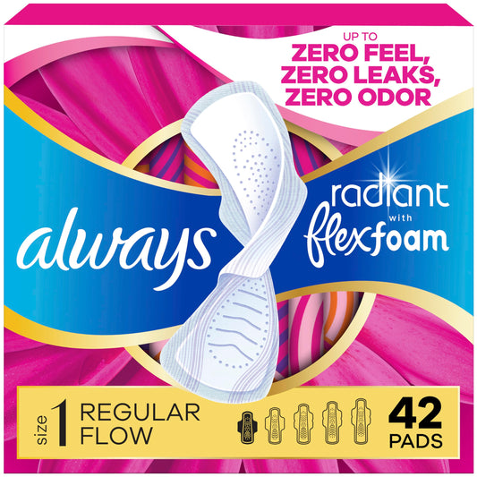 Always Radiant frente del empaque mostrando 42 unidades y conveniencia