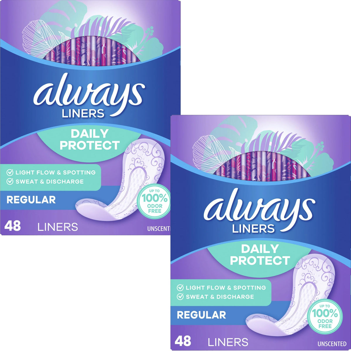 Always Radiant frente del empaque mostrando pack doble y conveniencia