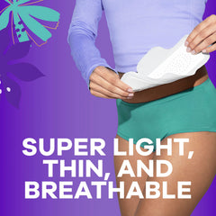 Comparación de tamaño Always Radiant Teen mostrando 50% más cobertura que regular