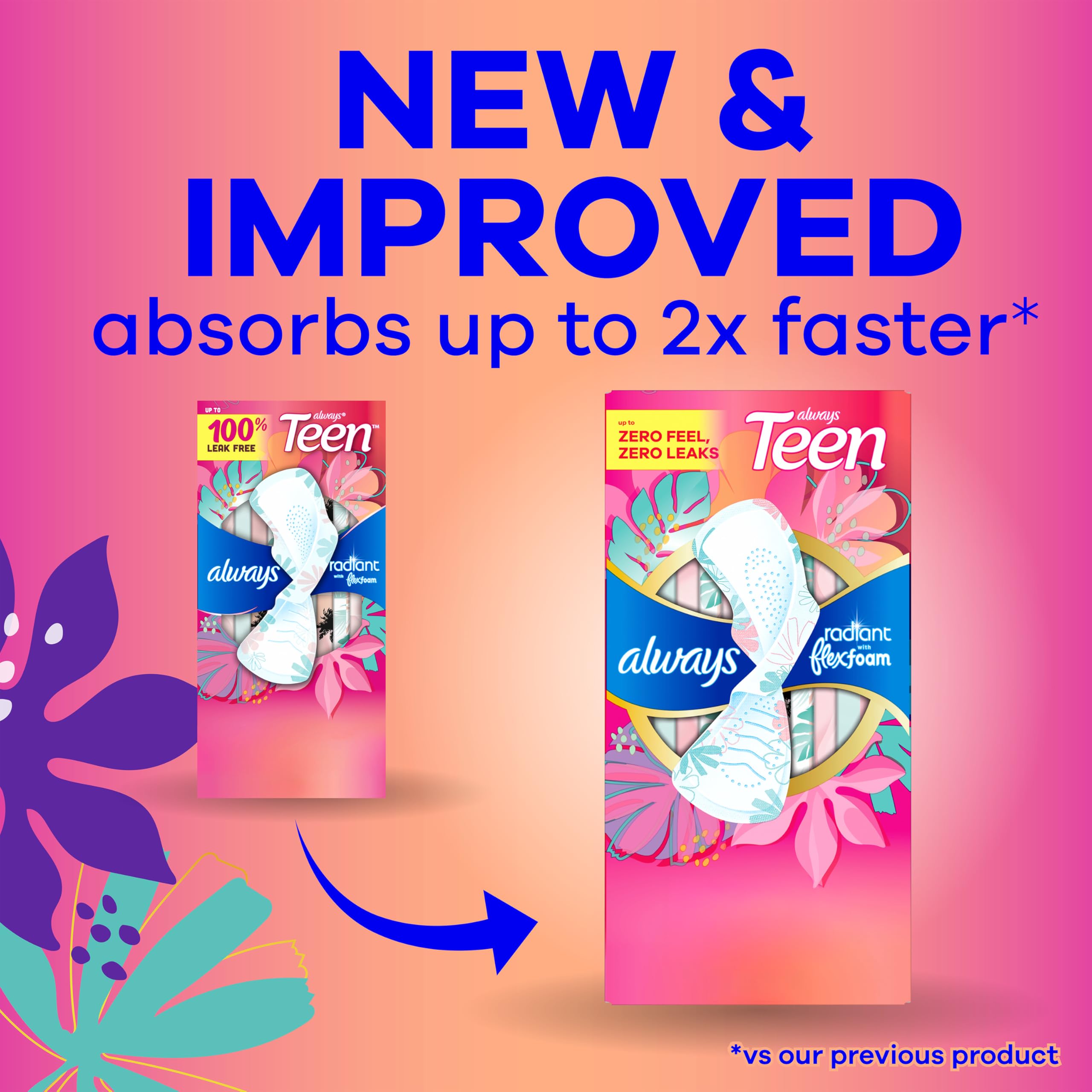 Always Radiant Teen primer plano de la textura FlexFoam para comodidad y delgadez