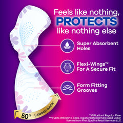 Close-up de la textura FlexFoam de Always Radiant con aspecto suave y absorción rápida