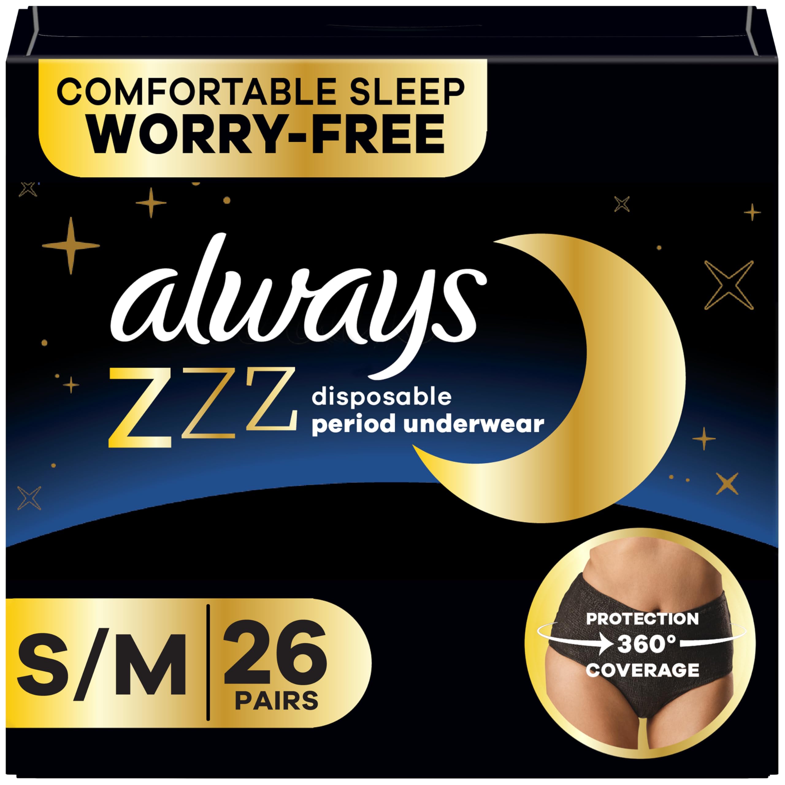 Always ZZZs empaque frontal mostrando 26 unidades y beneficio de protección nocturna