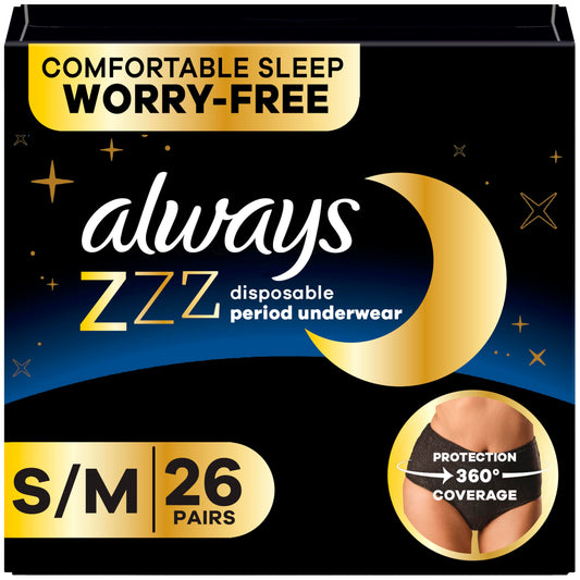 Always ZZZs empaque frontal mostrando 26 unidades y beneficio de protección nocturna