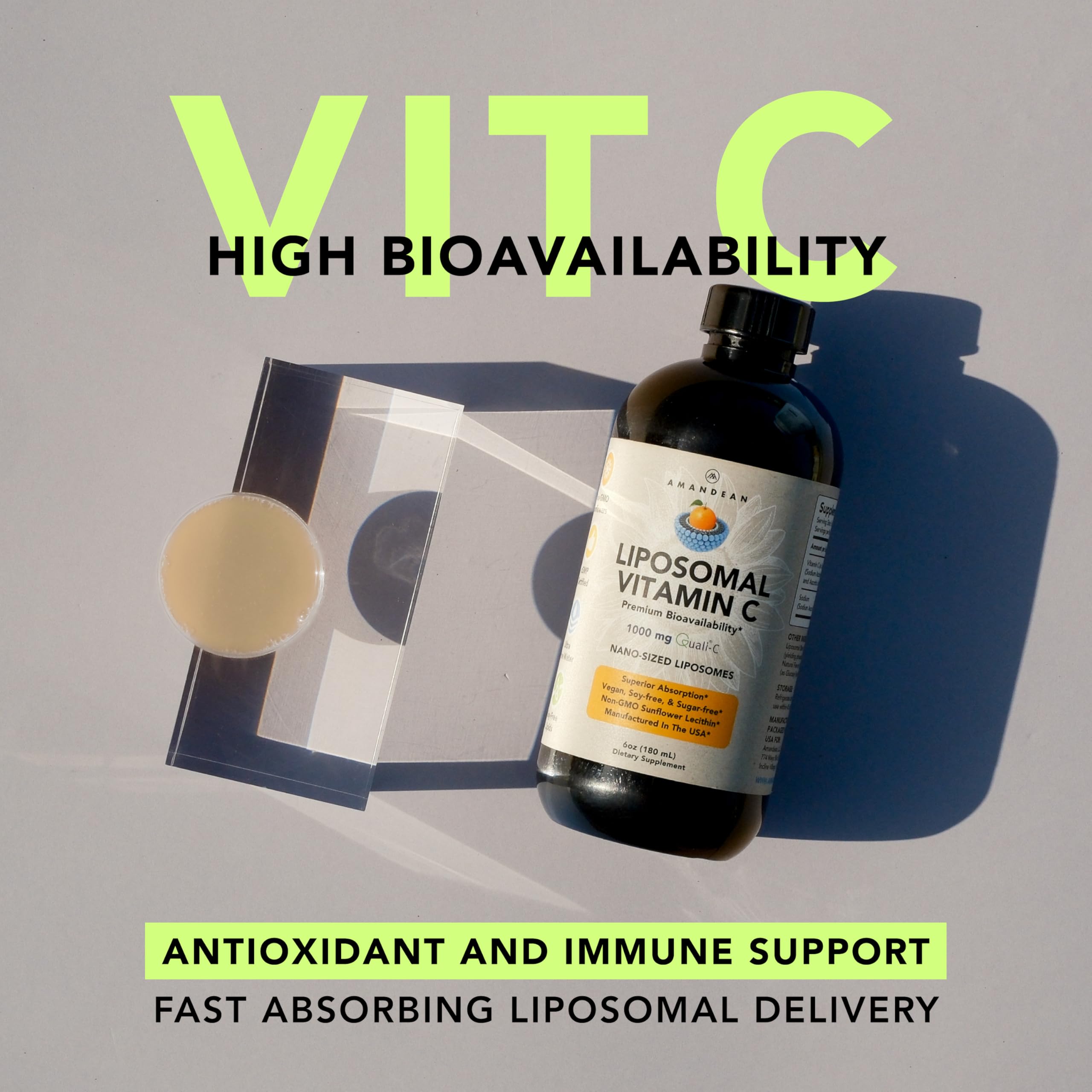 AMANDEAN etiqueta con Quali-C visible, claridad sobre la fuente de vitamina C