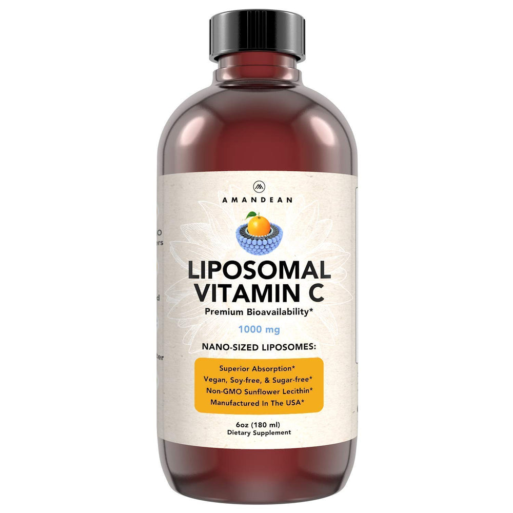 AMANDEAN envase frontal de vitamina C liposomal, fácil identificación y consumo