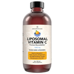 AMANDEAN envase frontal de vitamina C liposomal, fácil identificación y consumo
