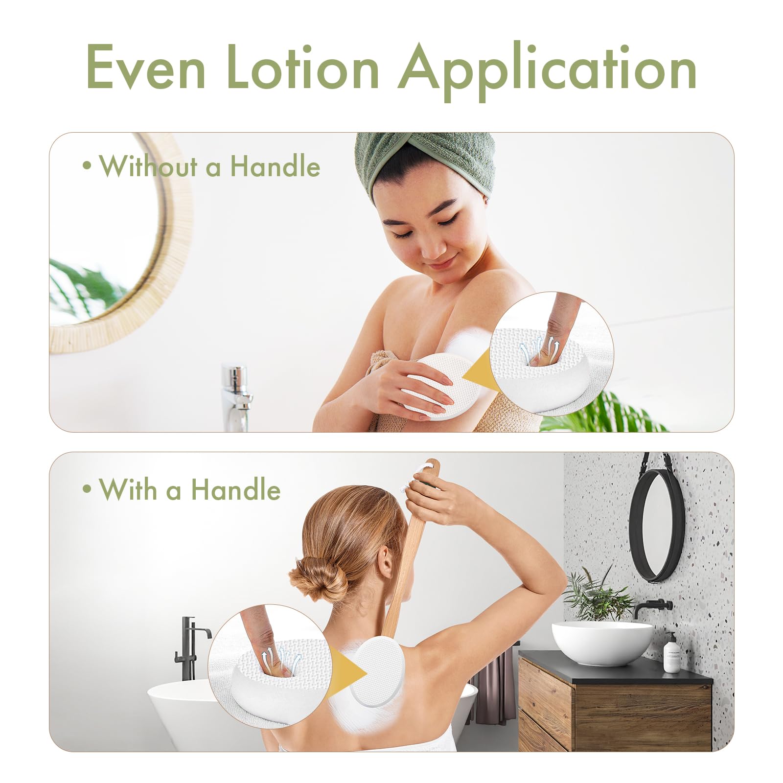 AmazerBath almohadilla junto a un mango para comparar talla y compatibilidad