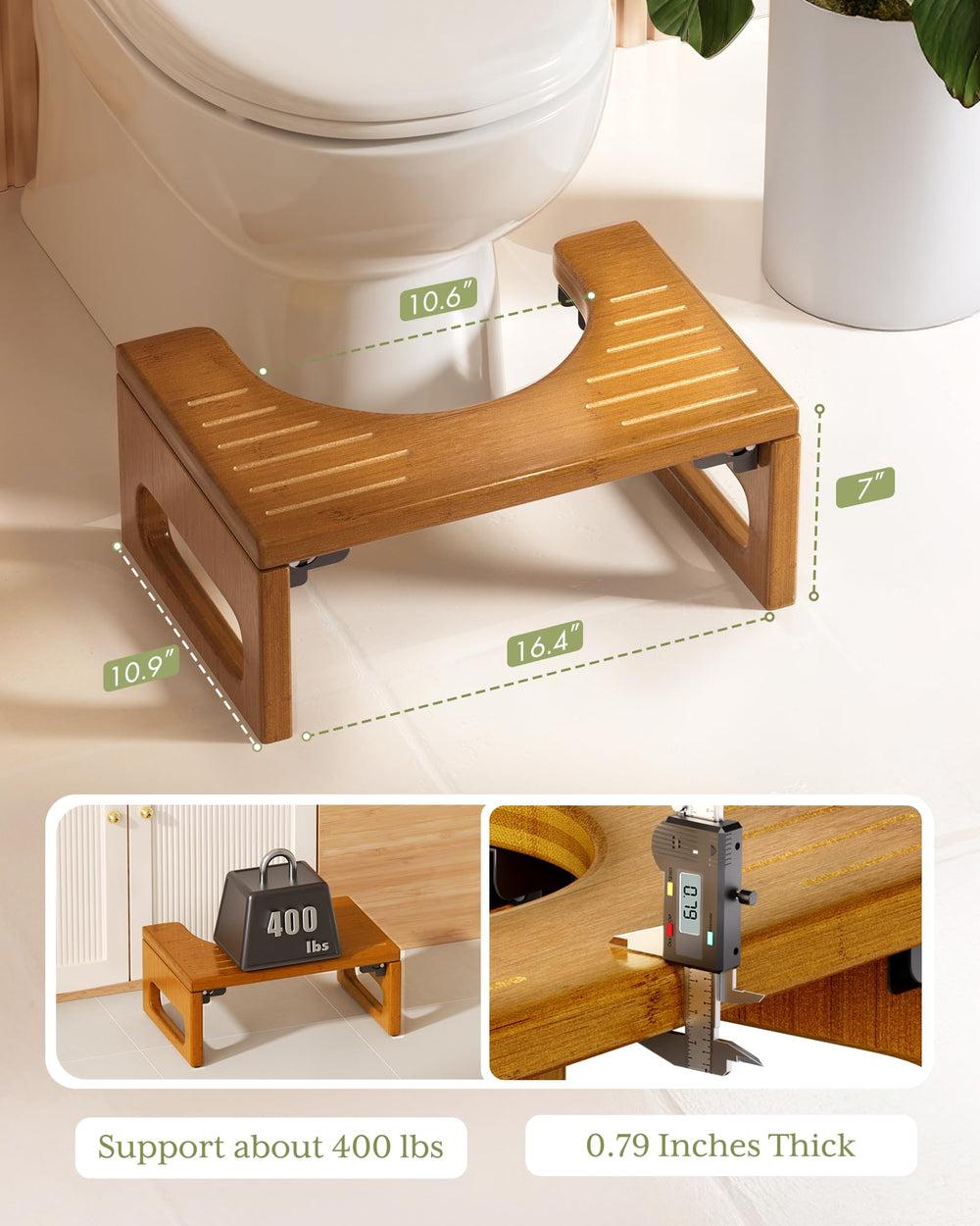 AmazerBath primer plano de la textura y grosor del bambú, mayor durabilidad