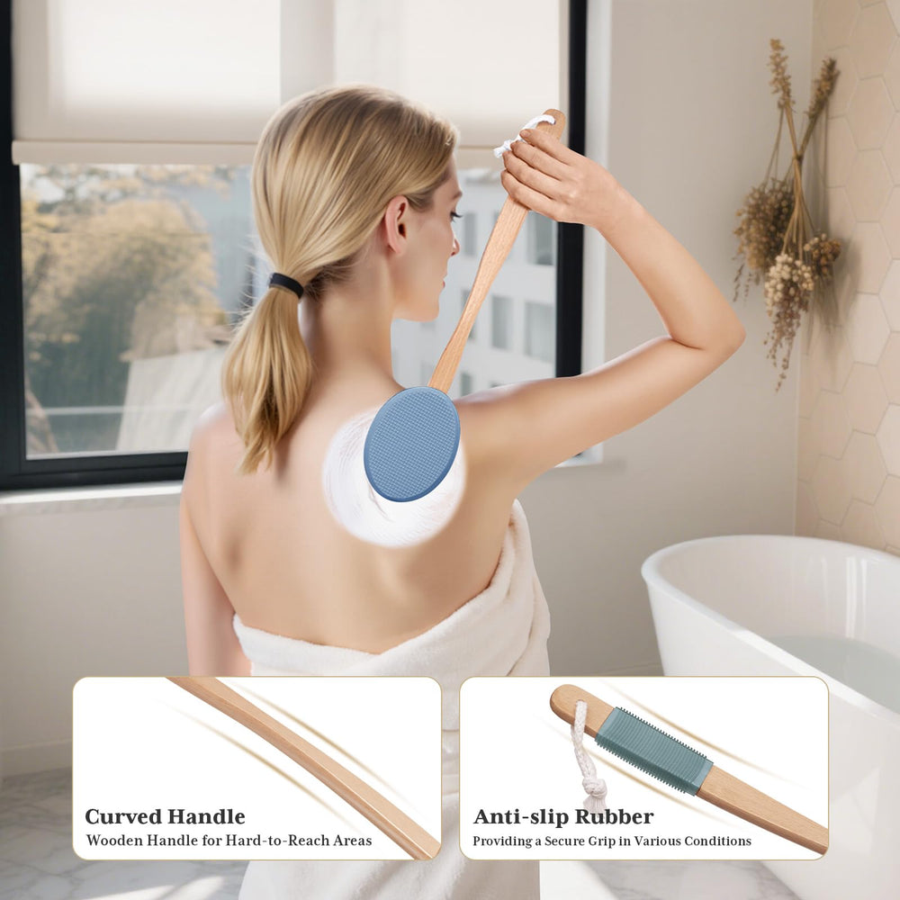 AmazerBath detalle del mango con funda de goma antideslizante para mejor agarre