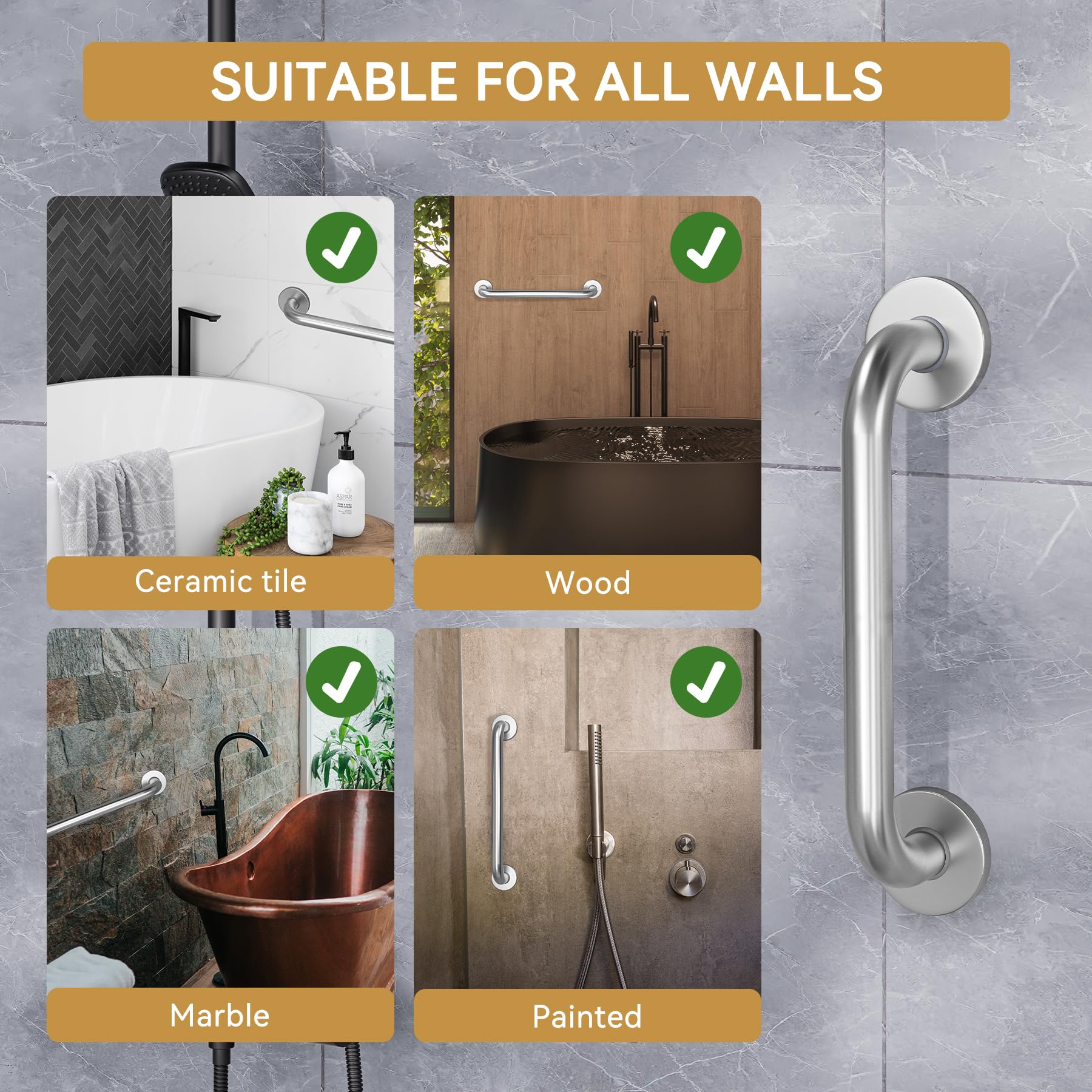 AmazerBath perfil de tubo de acero inoxidable grueso, durabilidad aumentada