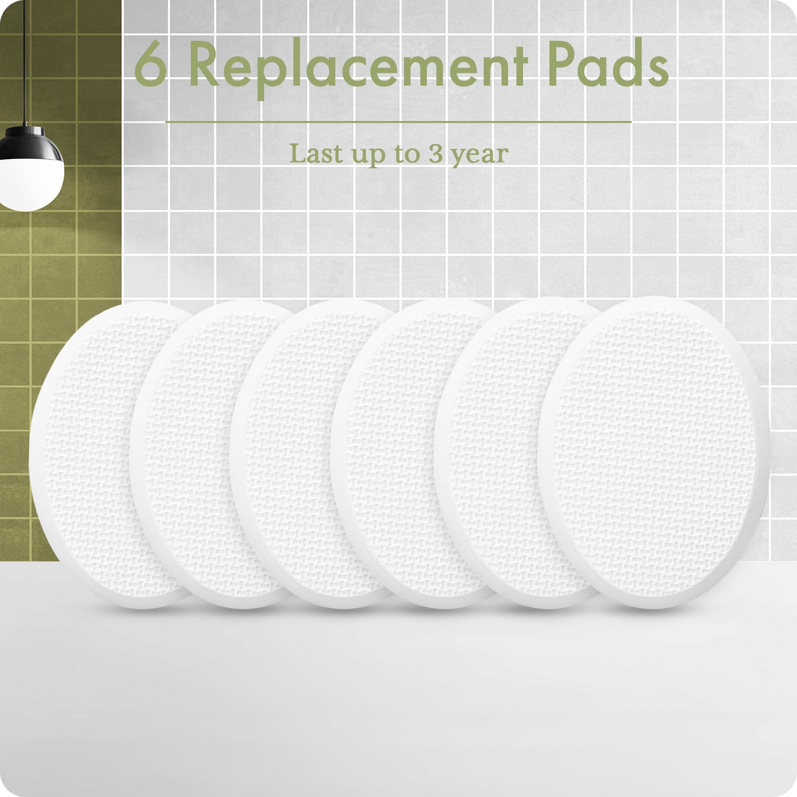 AmazerBath seis almohadillas apiladas mostrando repuestos duraderos y ahorro