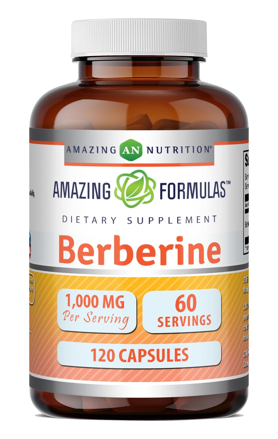 Amazing Nutrition frasco frontal mostrando berberine y beneficios de pureza