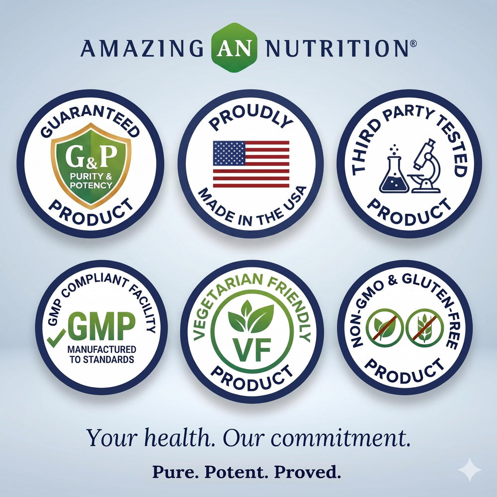 Amazing Nutrition frasco abierto con cápsulas visibles para suministro prolongado