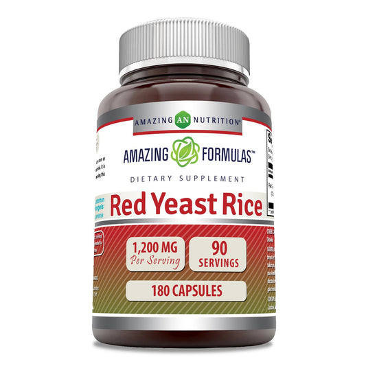 Amazing Nutrition envase frontal del suplemento Red Yeast Rice mostrando cantidad y certificaciones