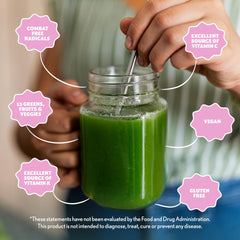 Amazing Grass batido rojo en vaso energizante para desayuno