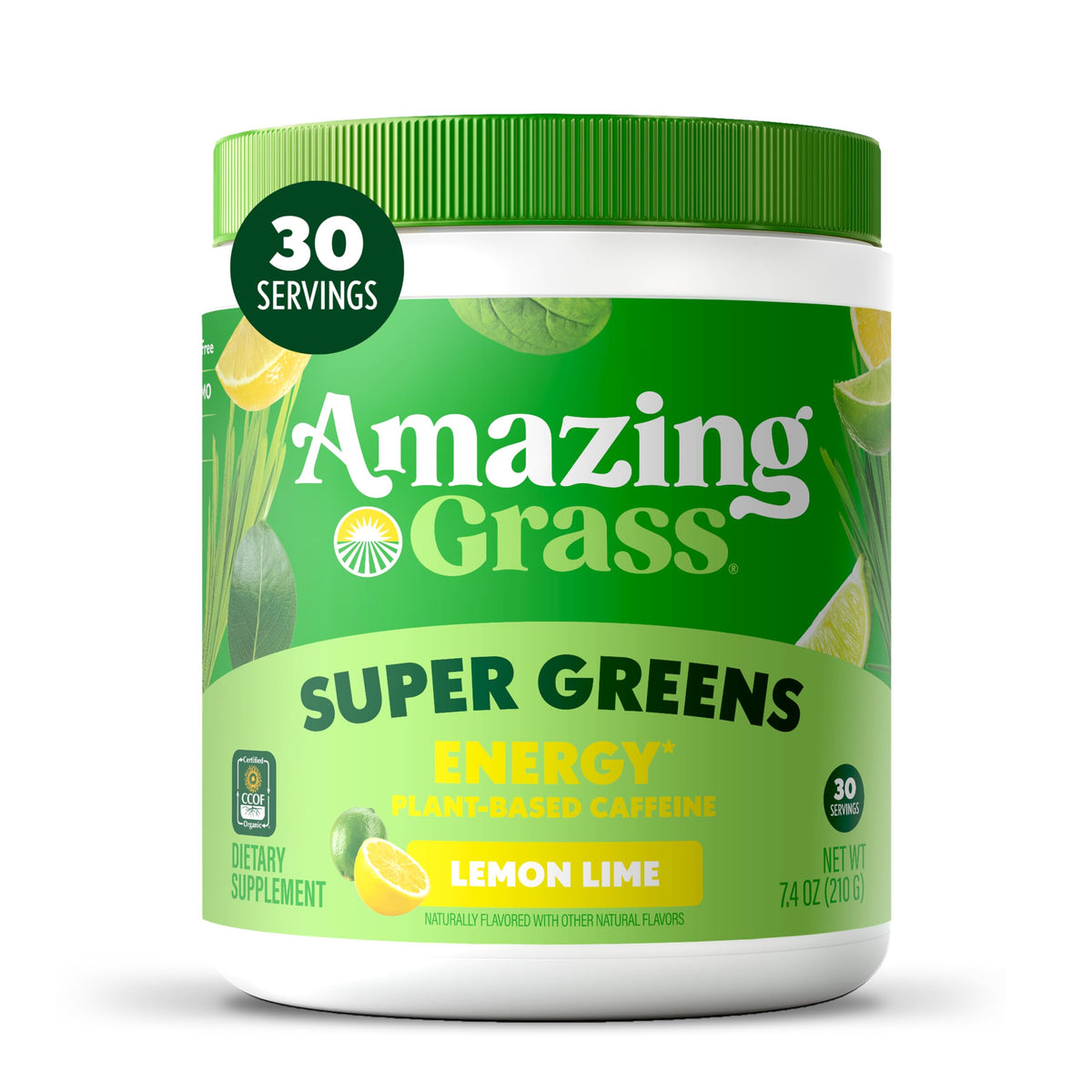 Amazing Grass envase frontal Lemon Lime mostrando sello orgánico y beneficios