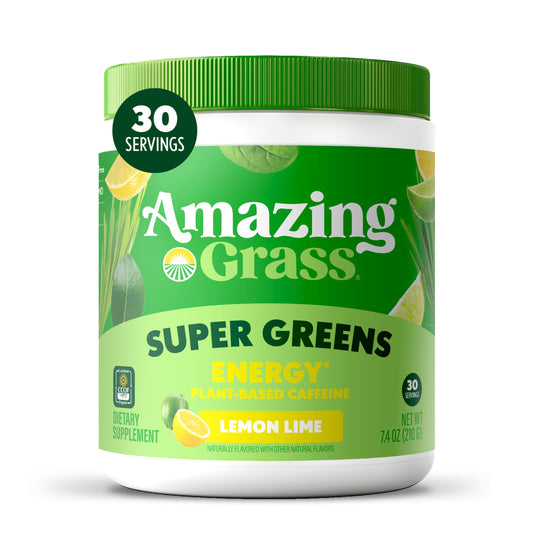 Amazing Grass envase frontal Lemon Lime mostrando sello orgánico y beneficios