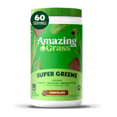 Amazing Grass frasco frente mostrando etiqueta y porciones beneficios