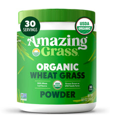 Amazing Grass frasco frontal mostrando diseño y envase, confianza en origen orgánico