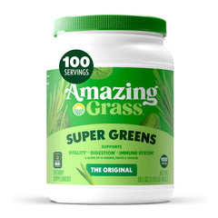 Amazing Grass envase frontal mostrando 100 porciones y beneficios