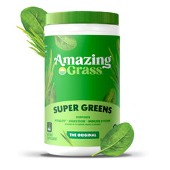 Amazing Grass ingredientes secos dispuestos mostrando variedad de vegetales
