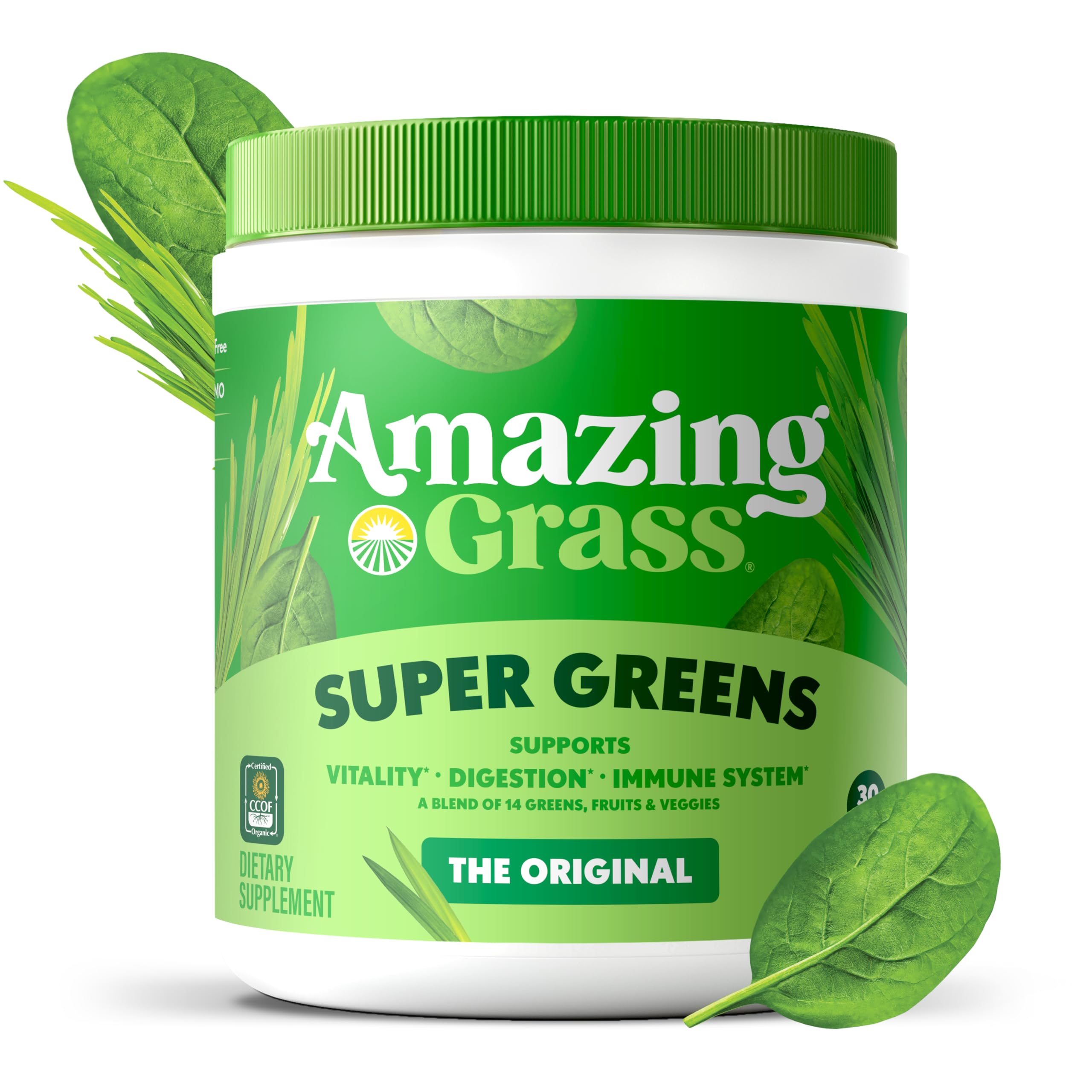 Amazing Grass ingredientes vegetales mezclados resaltando diversidad nutritiva