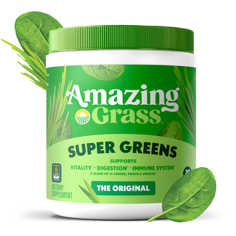 Amazing Grass ingredientes vegetales mezclados resaltando diversidad nutritiva
