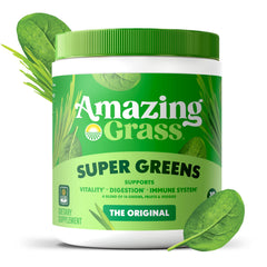 Amazing Grass ingredientes vegetales mezclados resaltando diversidad nutritiva