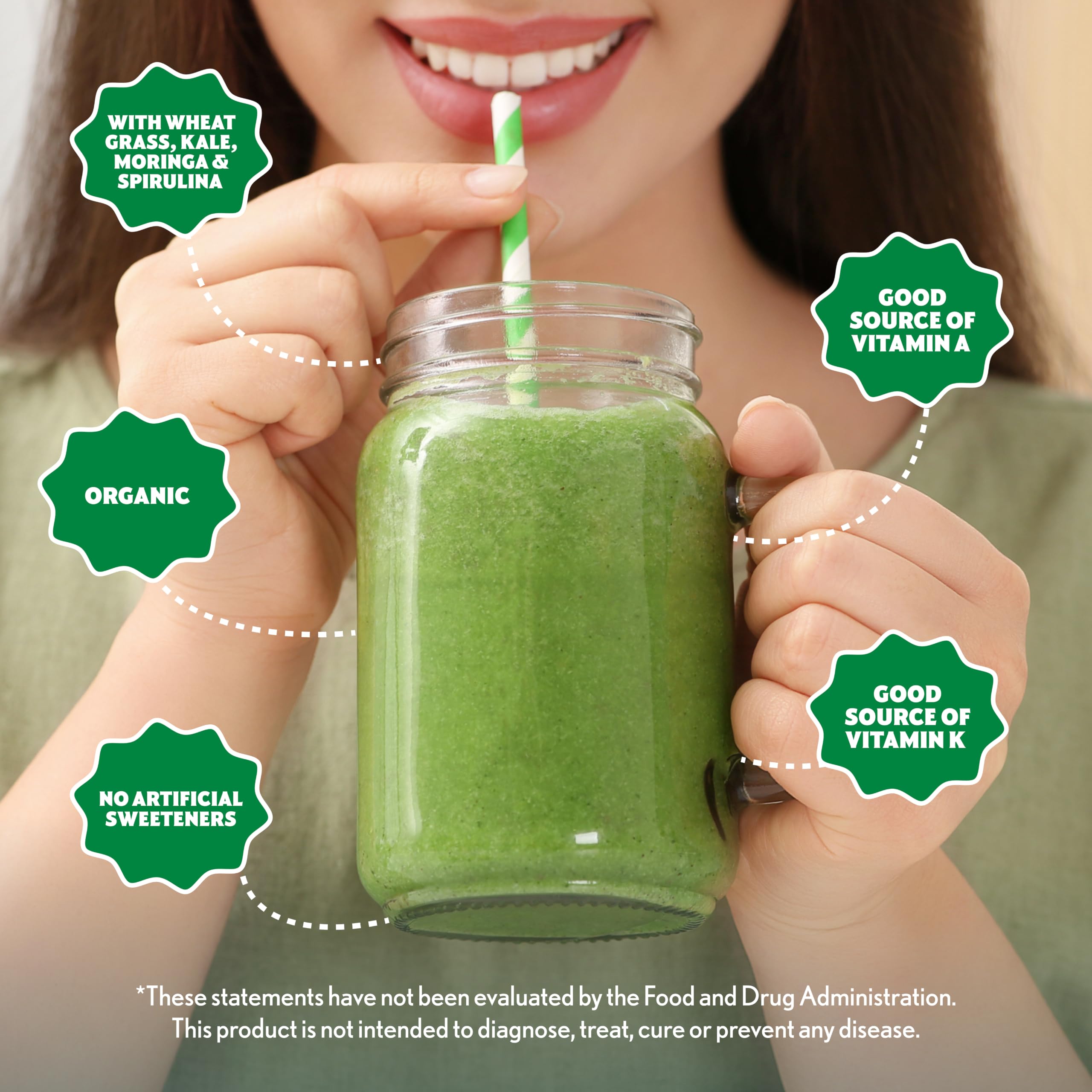 Amazing Grass batido verde servido en vaso como ejemplo de uso rápido