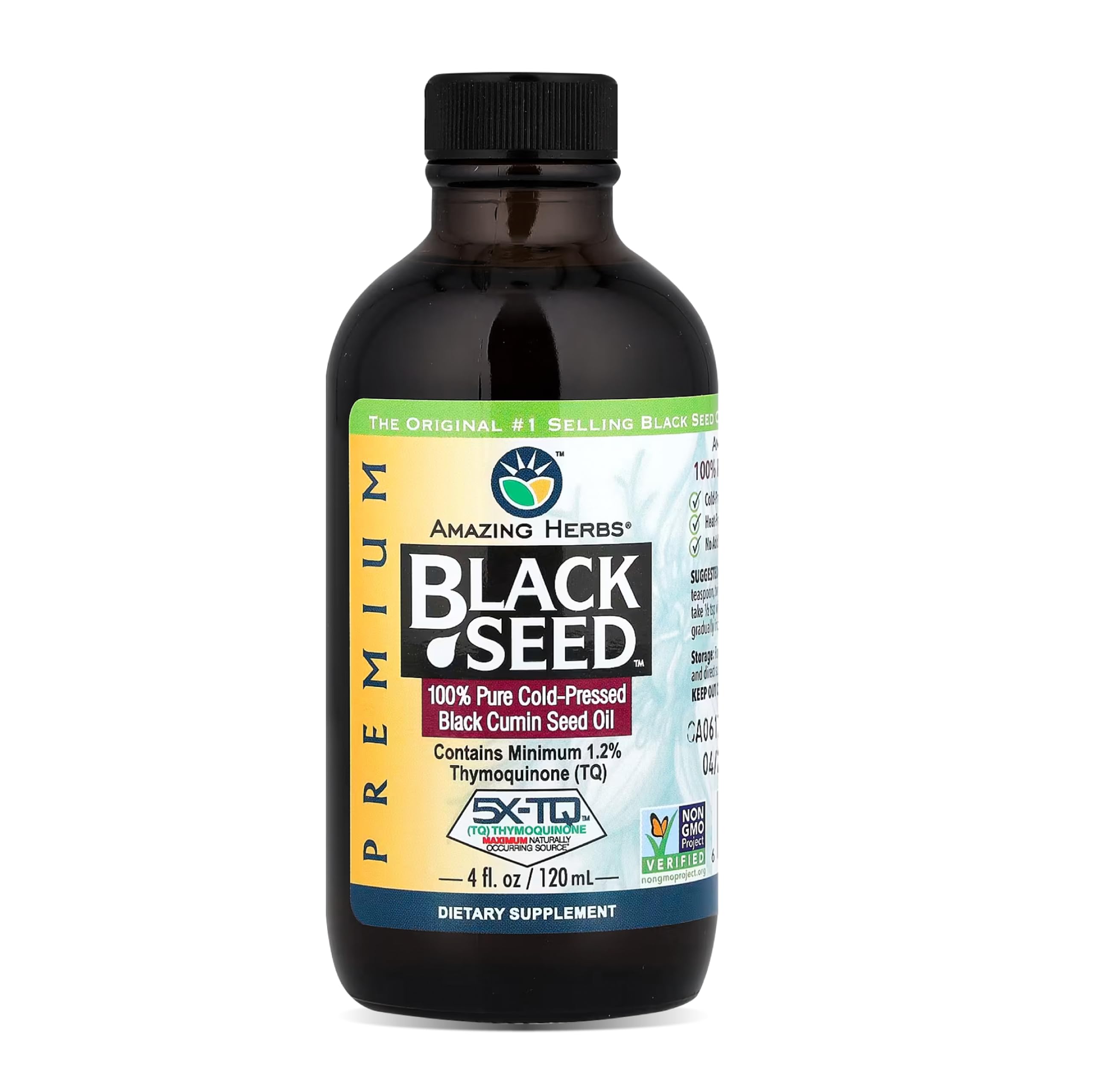 Amazing Herbs botella de vidrio frontal mostrando etiqueta clara y protección