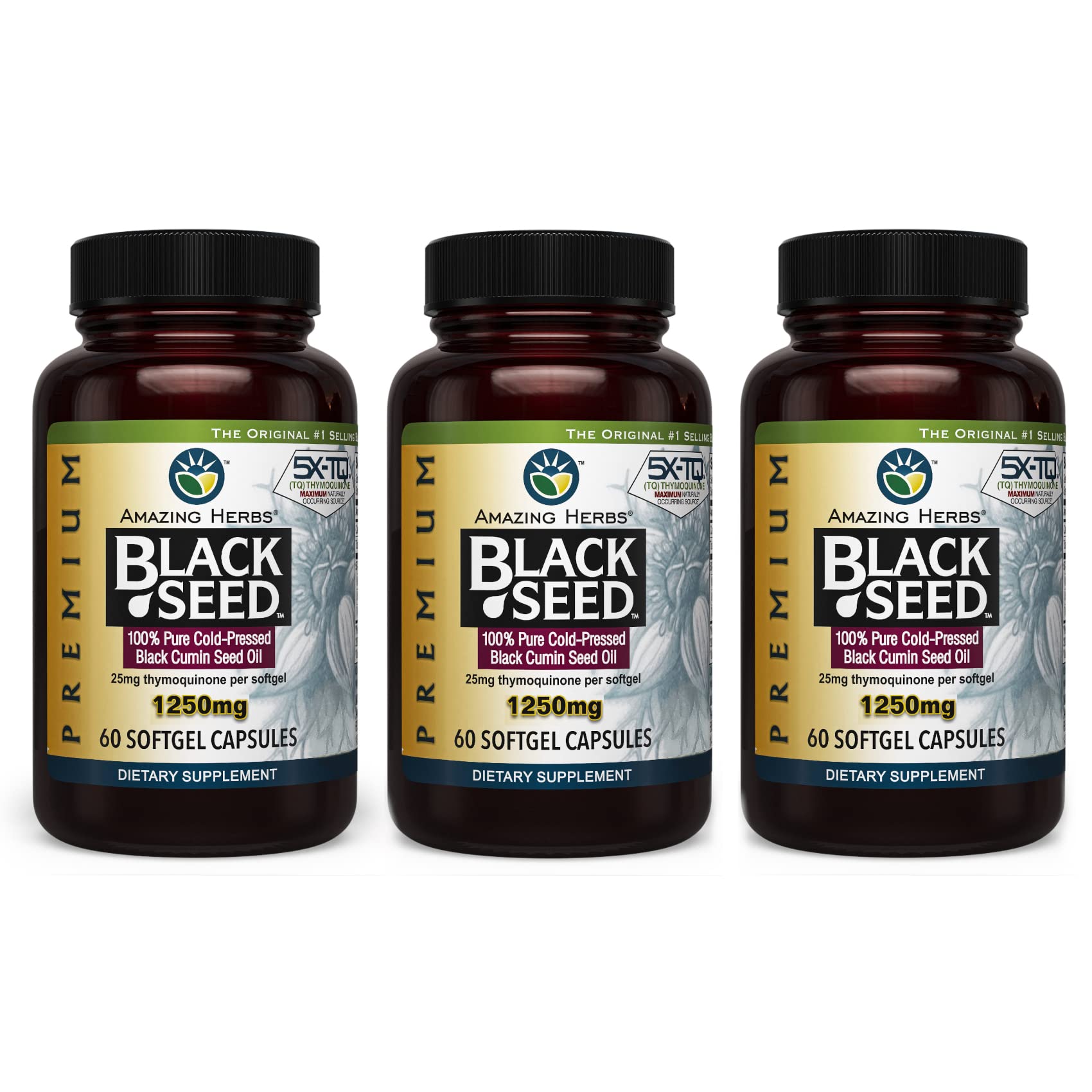 Amazing Herbs frasco frontal mostrando 60 cápsulas y información del producto beneficios claros