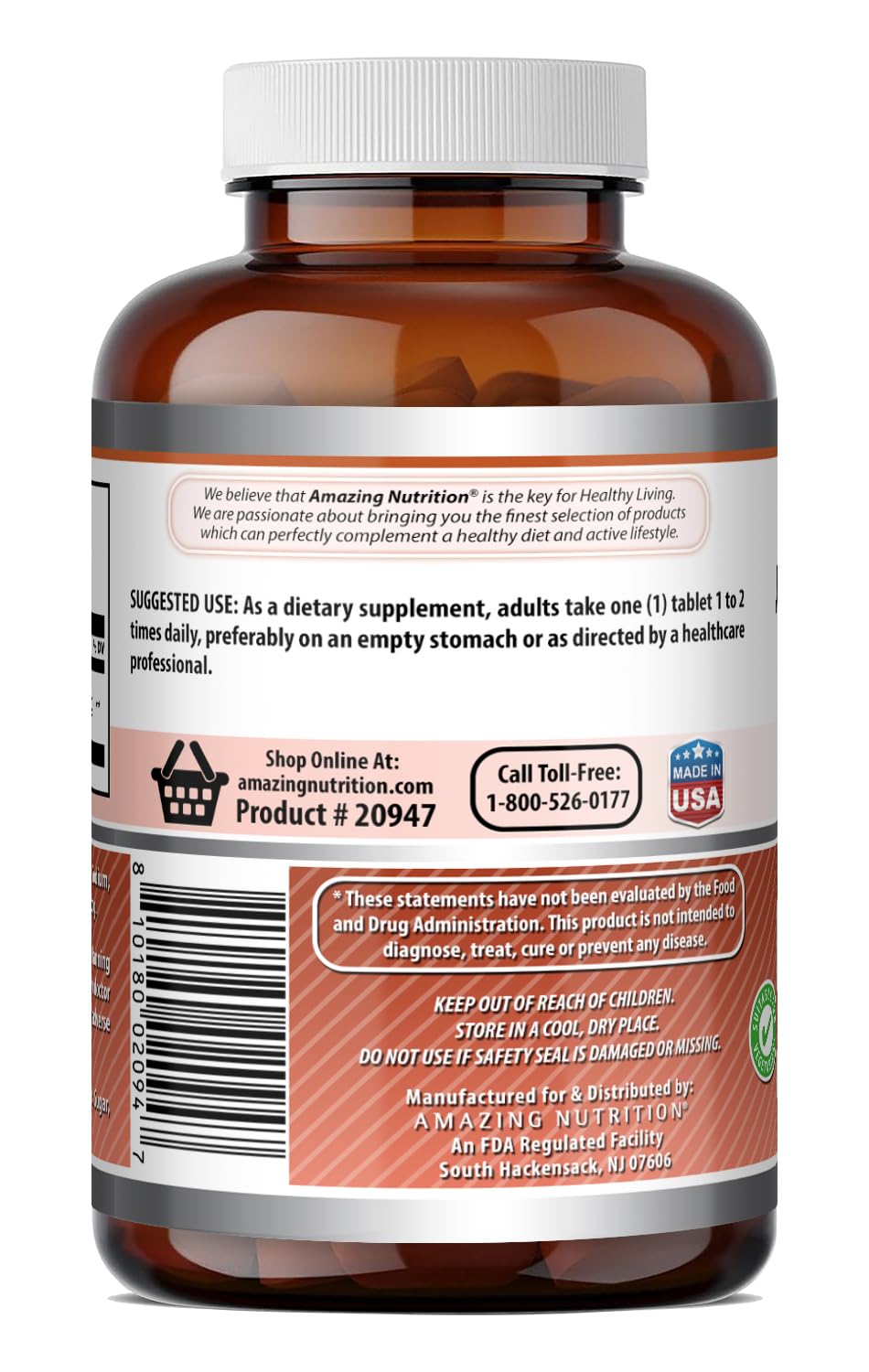 Amazing Nutrition botella abierta con tabletas listas para uso