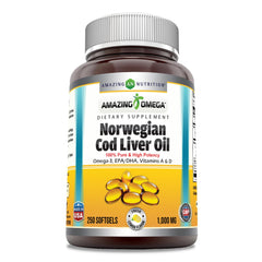 Amazing Nutrition frasco frontal 250 softgels que muestra la etiqueta y beneficio de pureza