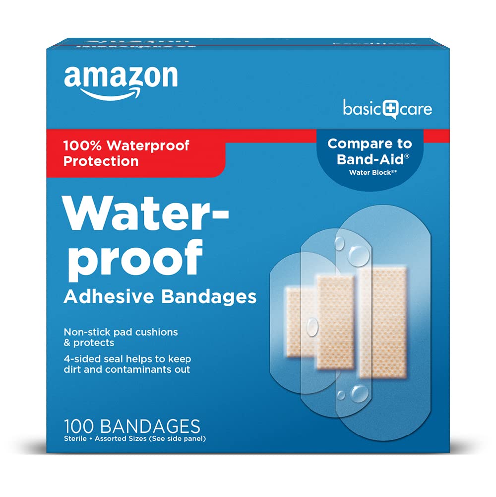 Amazon Basic Care paquete frontal mostrando cantidad 100 protección impermeable