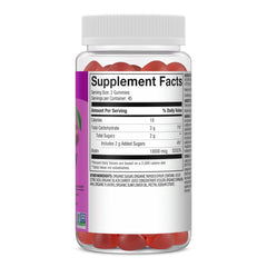 Etiqueta nutricional de Amazon Basics Biotin mostrando dosis y ingredientes