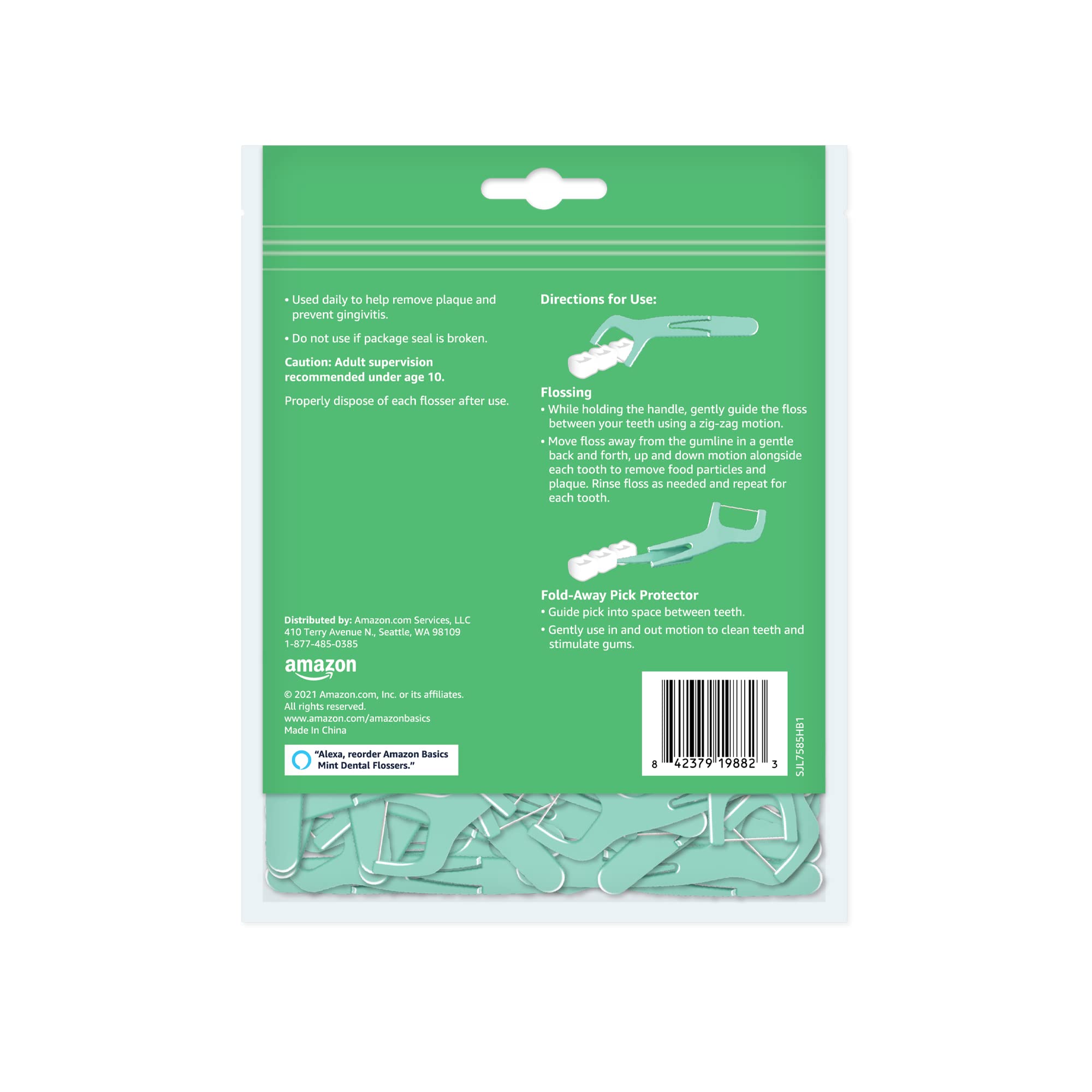 Amazon Basics detalle del hilo dental resistente que evita el deshilachado
