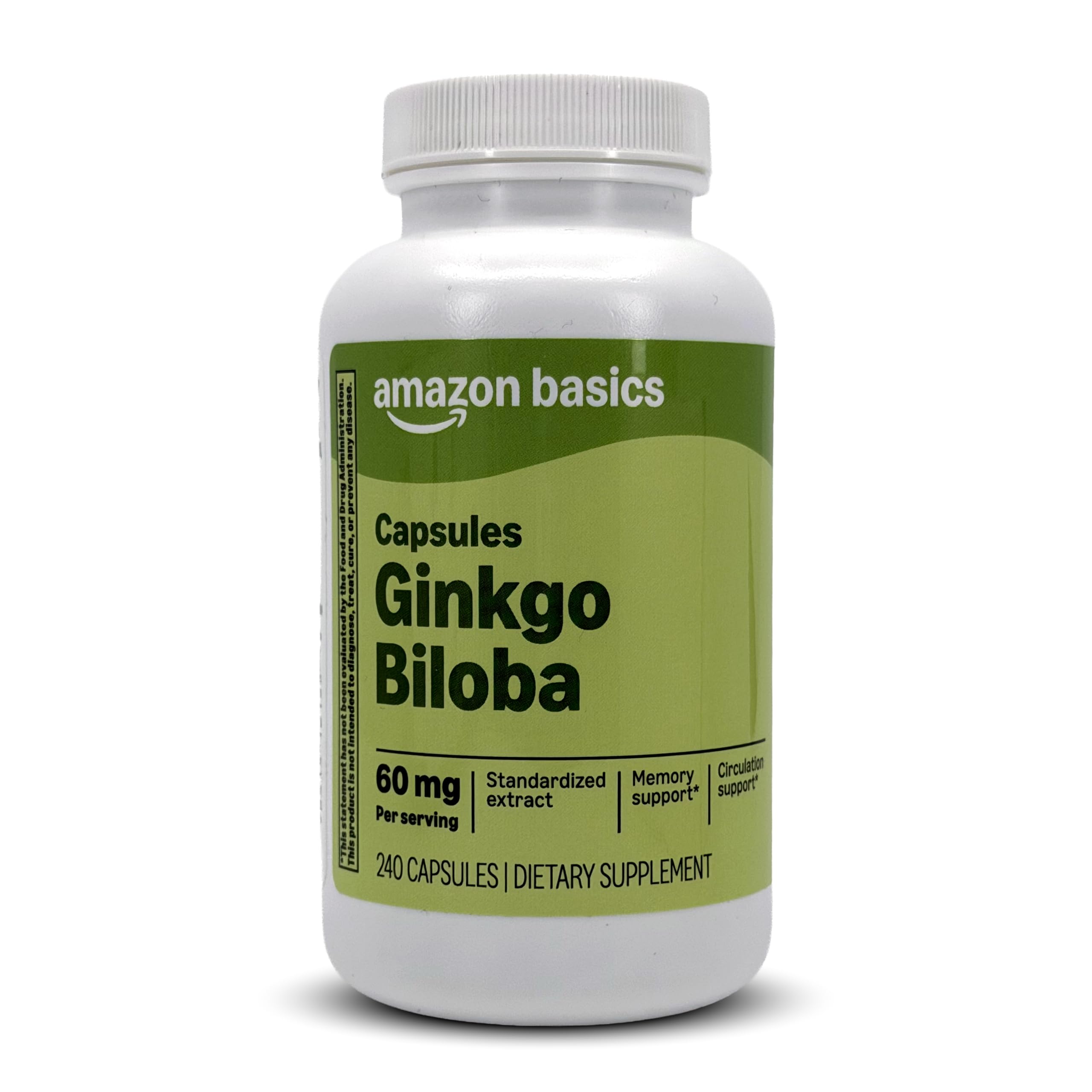 Amazon Basics frasco frontal de Ginkgo Biloba 240 cápsulas, presentación práctica