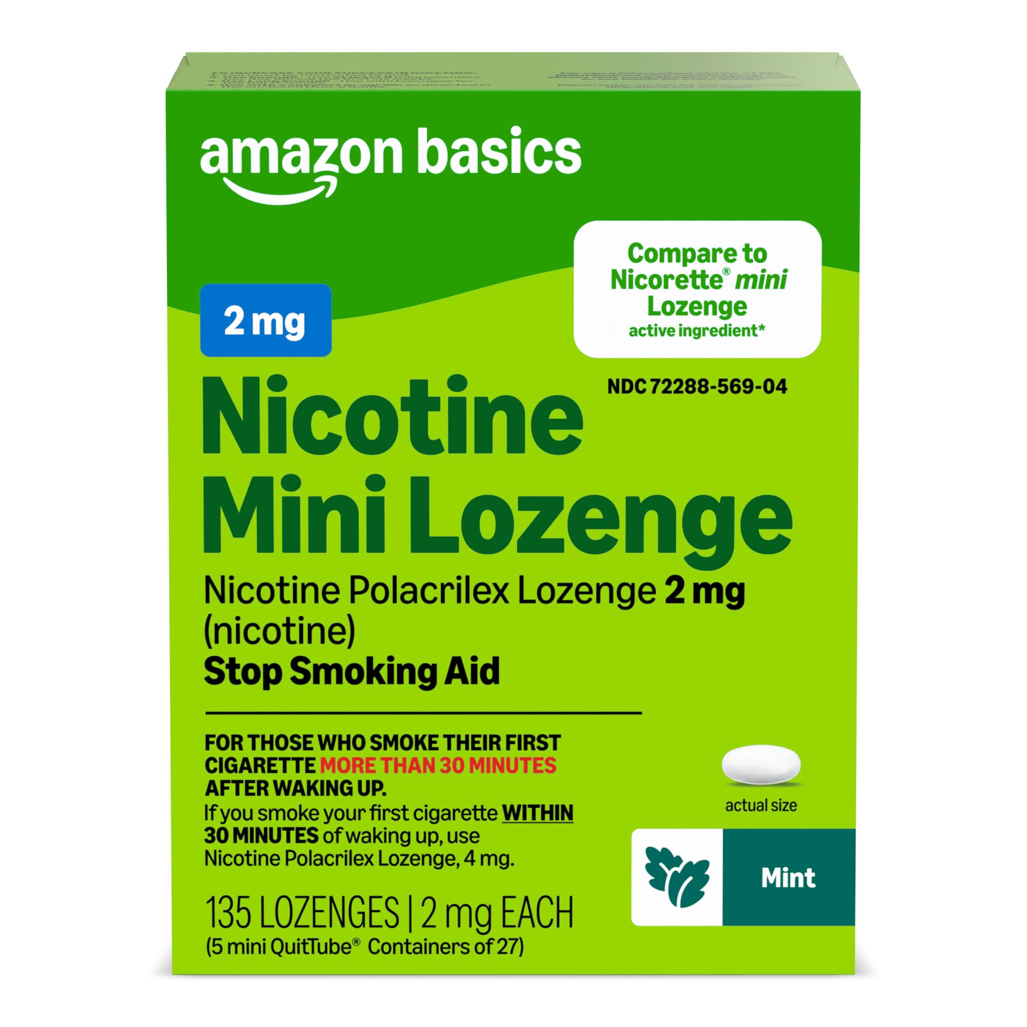 Amazon Basics empaque frontal mostrando 135 pastillas y beneficio de suministro prolongado