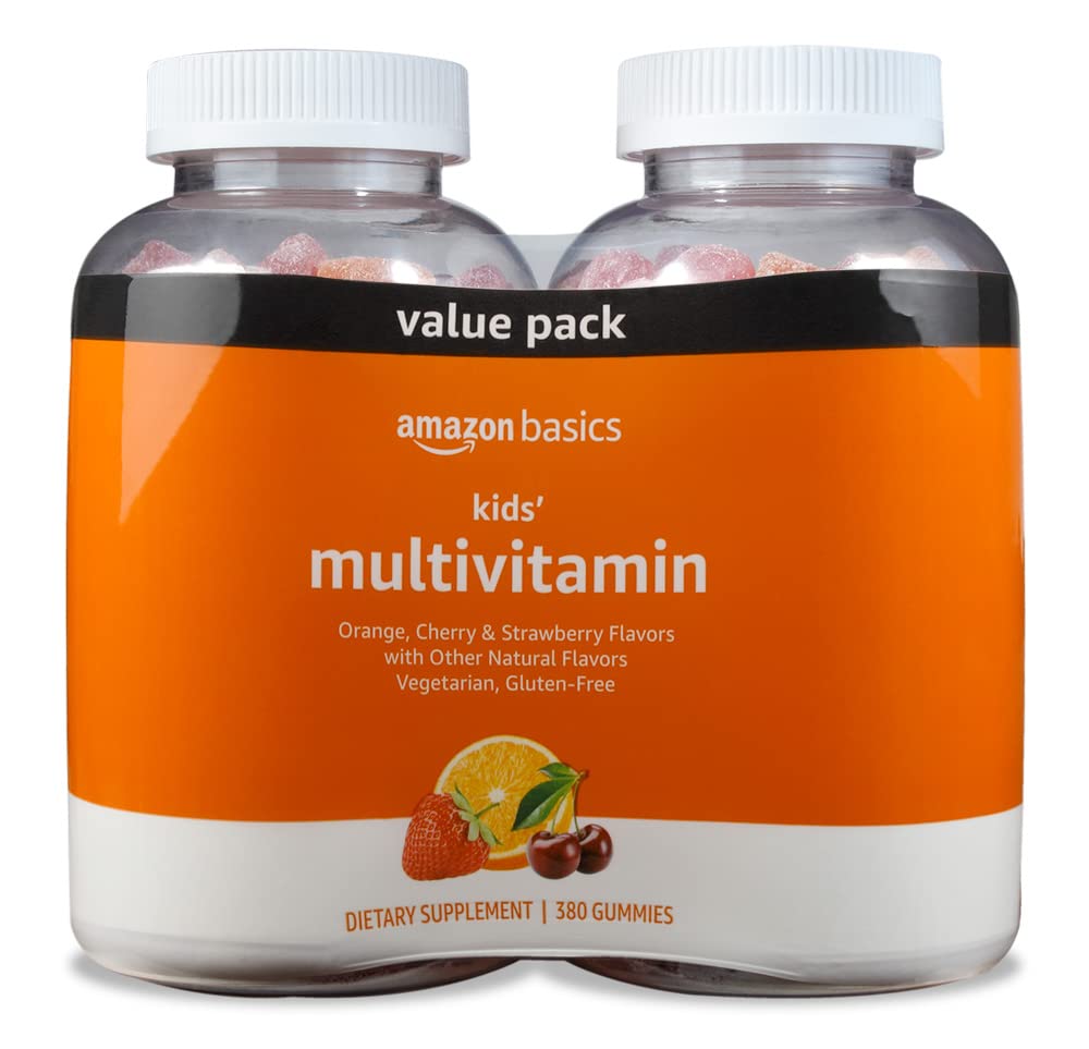 Amazon Basics frasco frontal con 380 gomitas multivitamínicas, presentable y conveniente