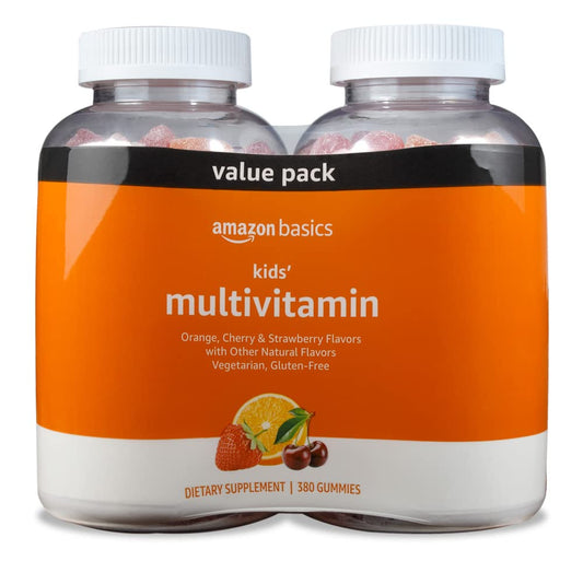 Amazon Basics frasco frontal con 380 gomitas multivitamínicas, presentable y conveniente