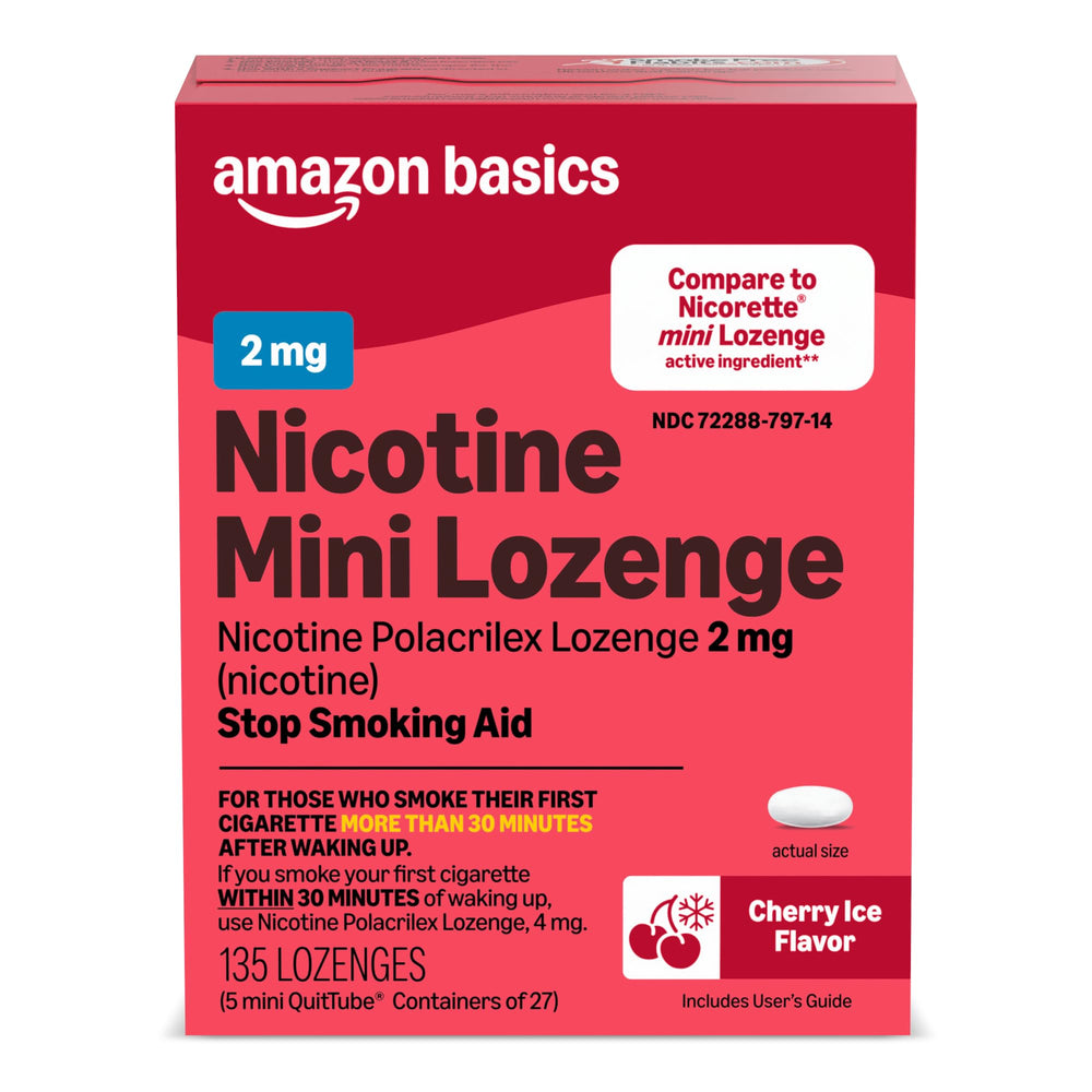 Amazon Basics presentación frontal mostrando 135 pastillas y beneficio de suministro prolongado