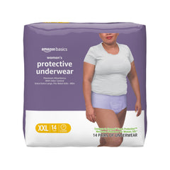 Amazon Basics paquete frontal de ropa interior desechable para postparto mostrando cantidad y color lavanda