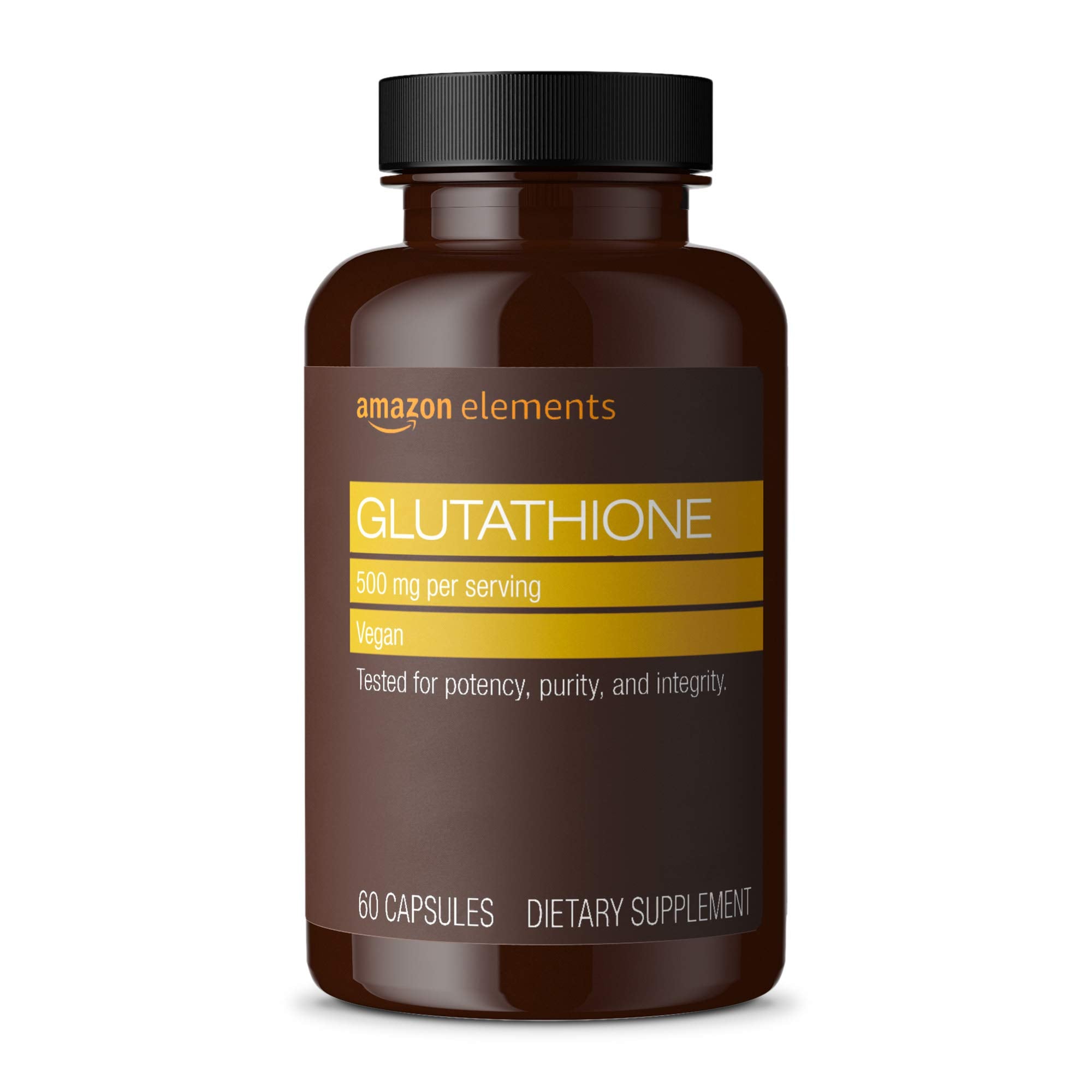 Amazon Elements frasco frontal mostrando etiqueta y beneficio de 500 mg por dosis
