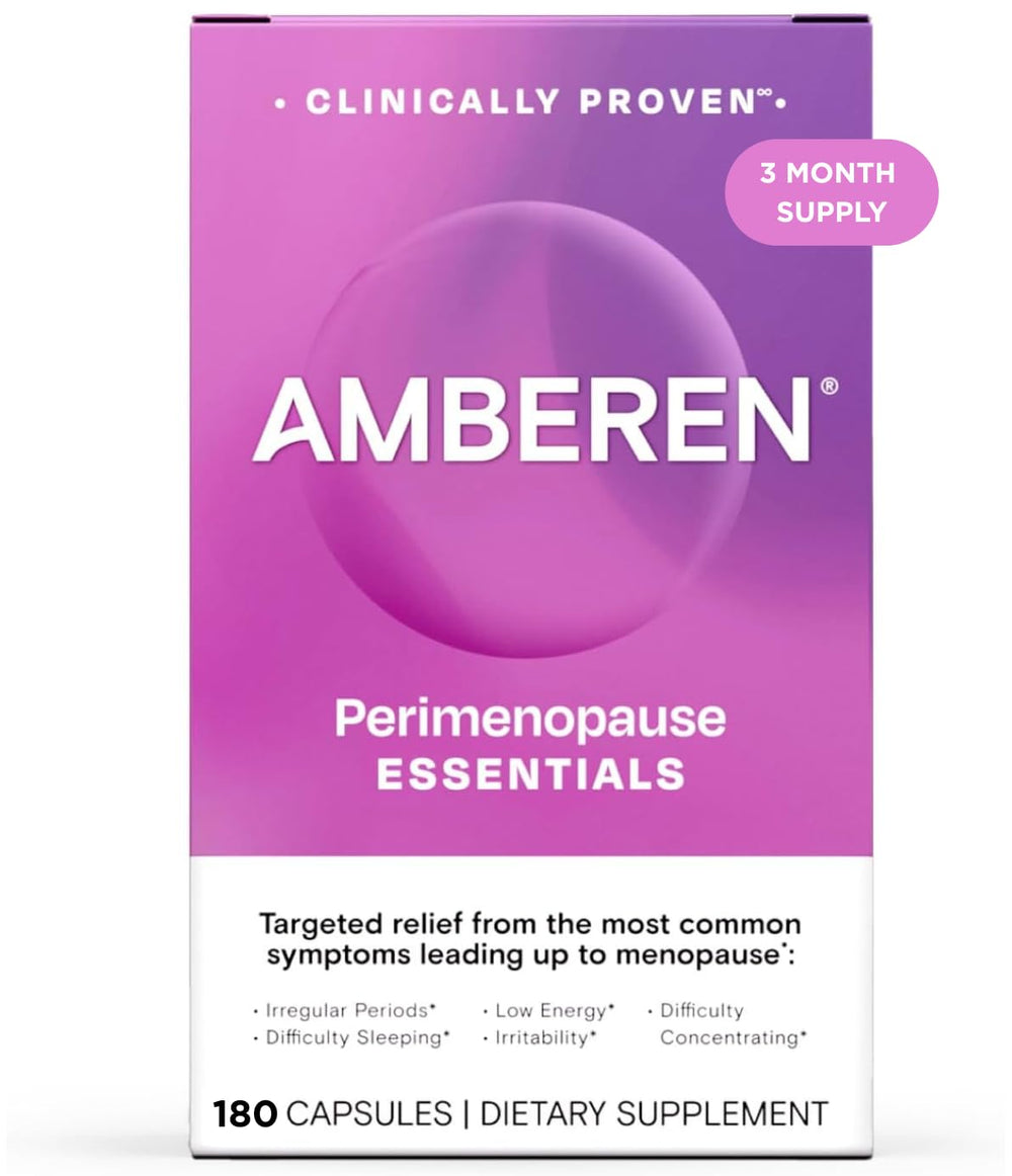 Amberen perimenopause frontal mostrando el envase y alivio multisíntoma