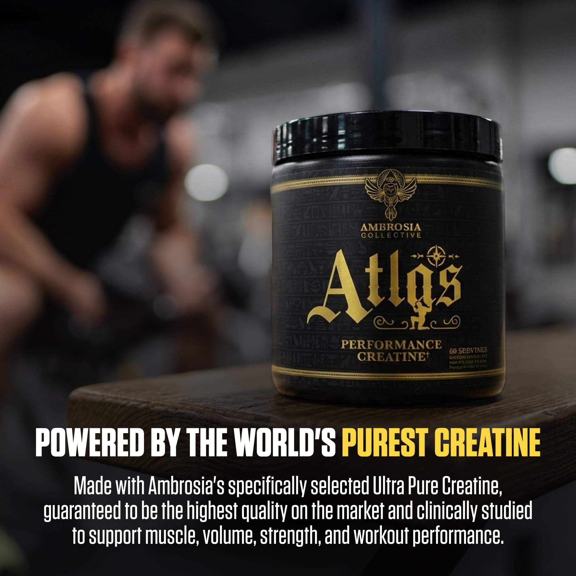 Ambrosia Atlas polvo mezclado en vaso listos para beber y entrenar