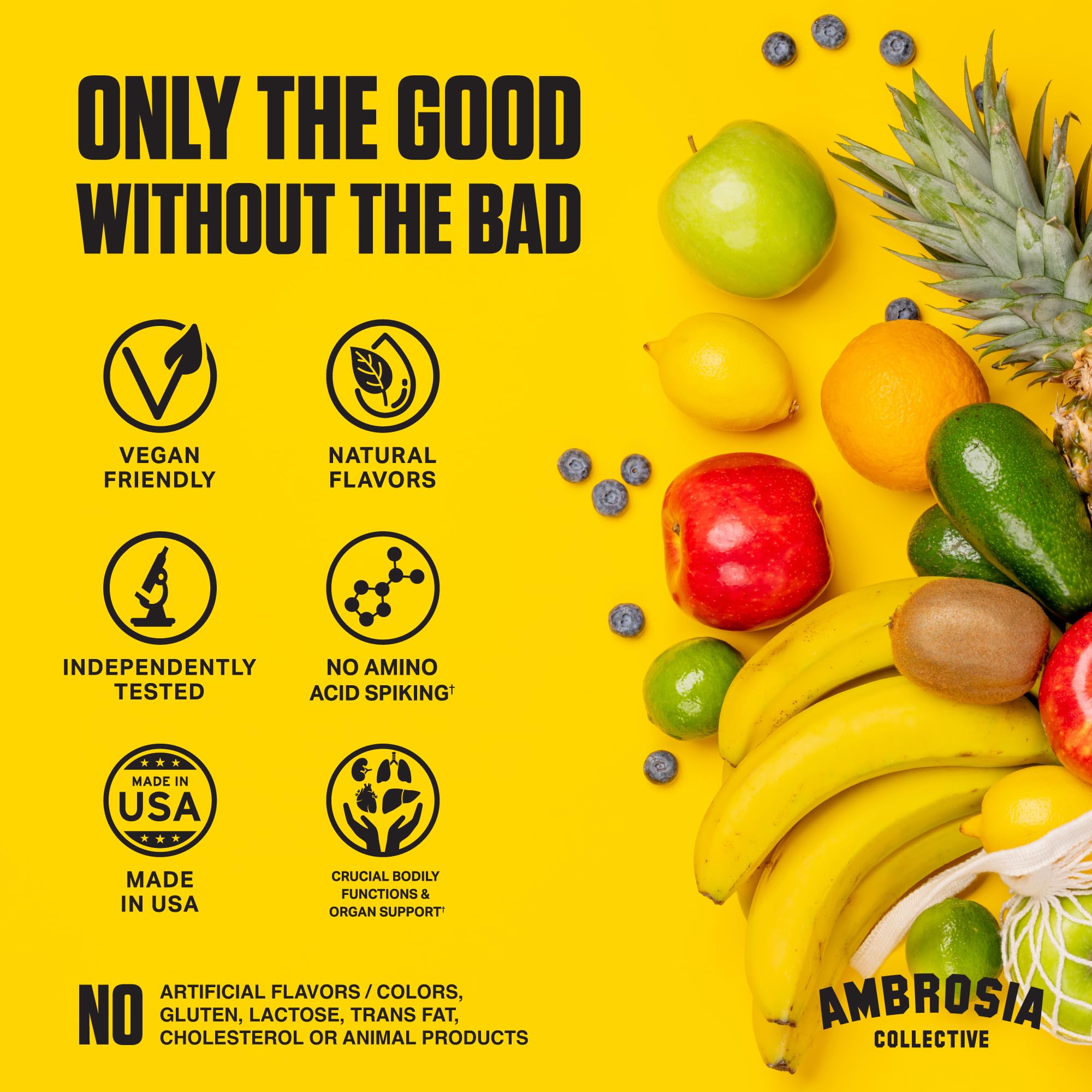 Ambrosia bebida preparada Fruit Symphony servida fría, apoya consumo diario placentero