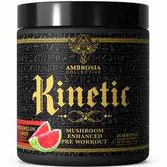 Ambrosia Kinetic frente del envase mostrando 24 servicios y sabor Watermelon Candy