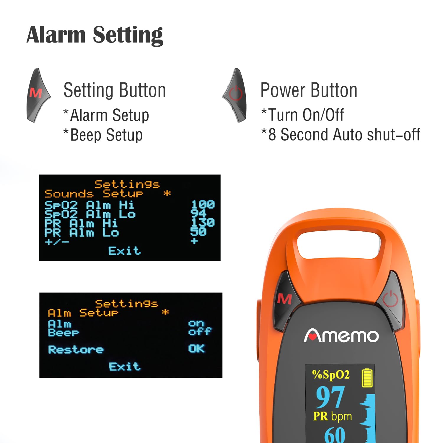 amemo oxímetro en funda de transporte protegiendo el dispositivo