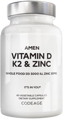 Envase frontal Amen Vitamin D3 K2 Zinc mostrando etiqueta clara y beneficios